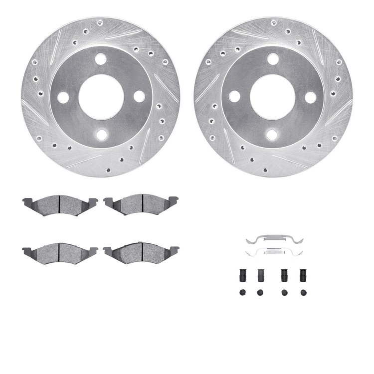 7512-55028 Drilled/Slotted Brake Rotors w/5000 Advanced Brake Pads Kit & Hardware [Silver], 1981-1982 Ford/Lincoln/Mercury/Mazda