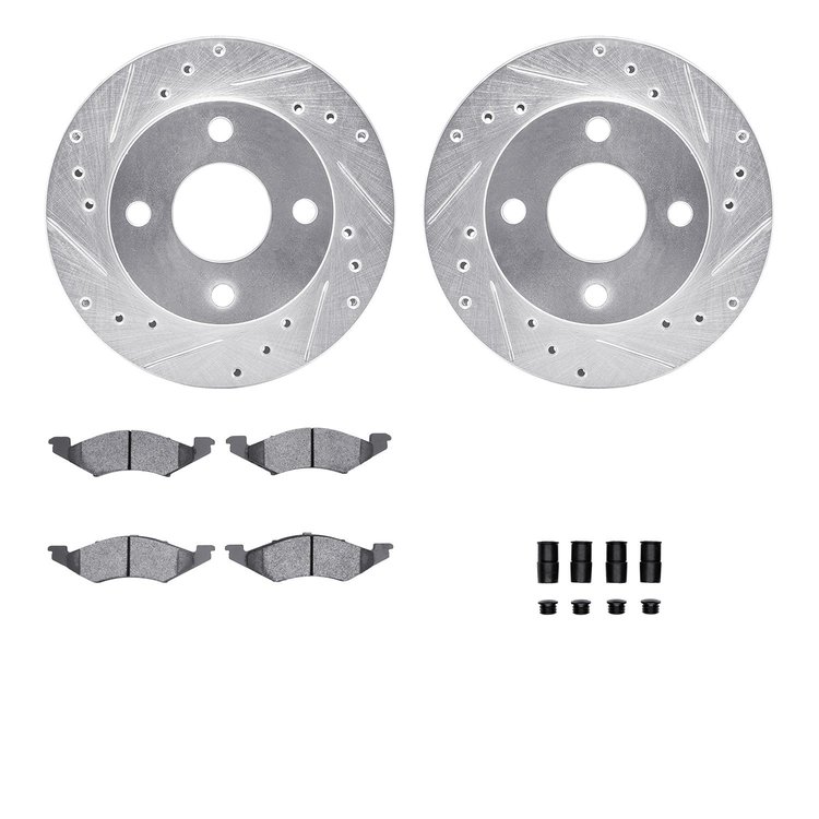 7512-55029 Drilled/Slotted Brake Rotors w/5000 Advanced Brake Pads Kit & Hardware [Silver], 1983-1983 Ford/Lincoln/Mercury/Mazda