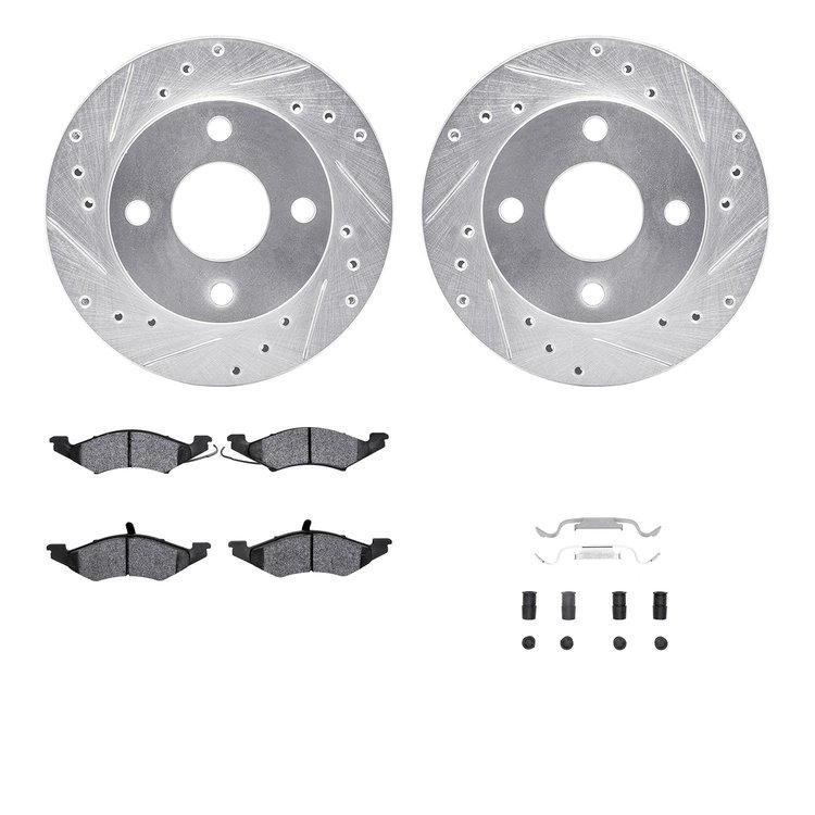 7512-55030 Drilled/Slotted Brake Rotors w/5000 Advanced Brake Pads Kit & Hardware [Silver], 1983-1983 Ford/Lincoln/Mercury/Mazda