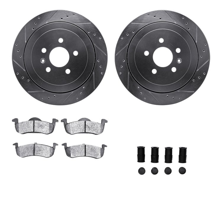 7512-55053 Drilled/Slotted Brake Rotors w/5000 Advanced Brake Pads Kit & Hardware [Silver], 2013-2016 Ford/Lincoln/Mercury/Mazda