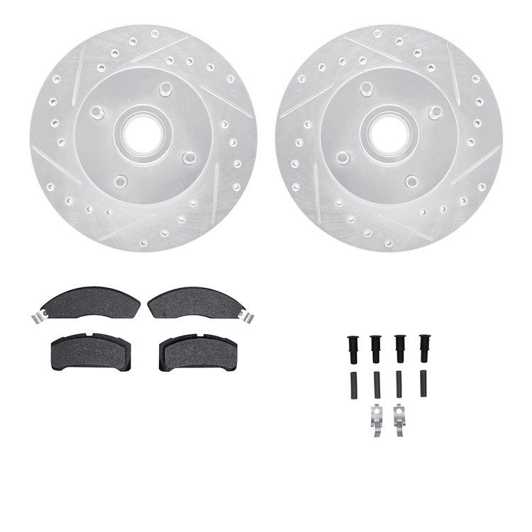 7512-55055 Drilled/Slotted Brake Rotors w/5000 Advanced Brake Pads Kit & Hardware [Silver], 1978-1978 Ford/Lincoln/Mercury/Mazda