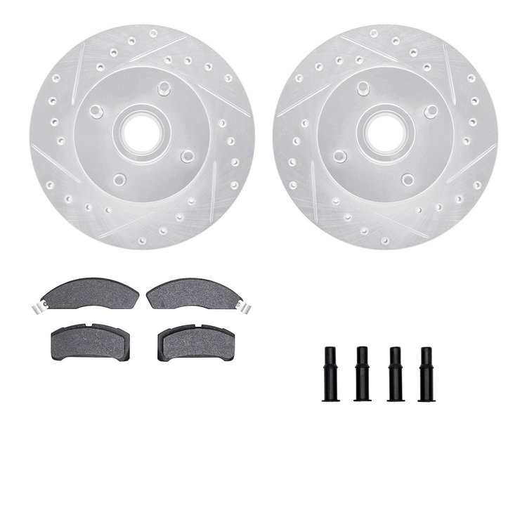 7512-55058 Drilled/Slotted Brake Rotors w/5000 Advanced Brake Pads Kit & Hardware [Silver], 1982-1982 Ford/Lincoln/Mercury/Mazda