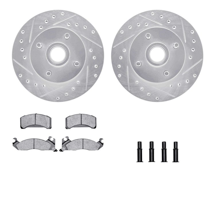 7512-55060 Drilled/Slotted Brake Rotors w/5000 Advanced Brake Pads Kit & Hardware [Silver], 1982-1993 Ford/Lincoln/Mercury/Mazda