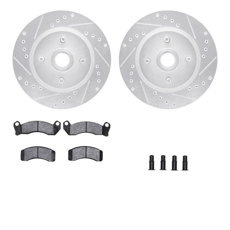 7512-55102 Drilled/Slotted Brake Rotors w/5000 Advanced Brake Pads Kit & Hardware [Silver], 1987-1988 Ford/Lincoln/Mercury/Mazda