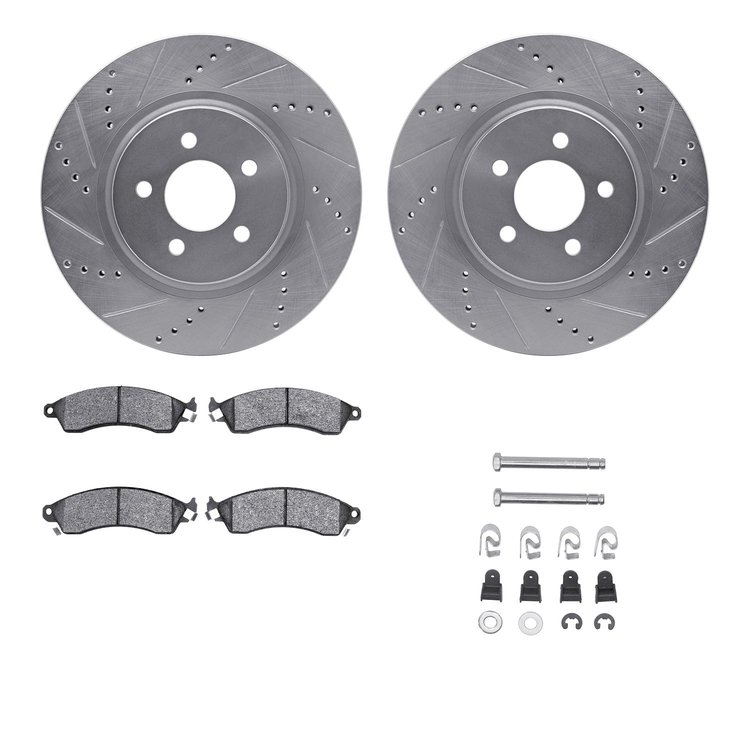 7512-55135 Drilled/Slotted Brake Rotors w/5000 Advanced Brake Pads Kit & Hardware [Silver], 1994-2004 Ford/Lincoln/Mercury/Mazda