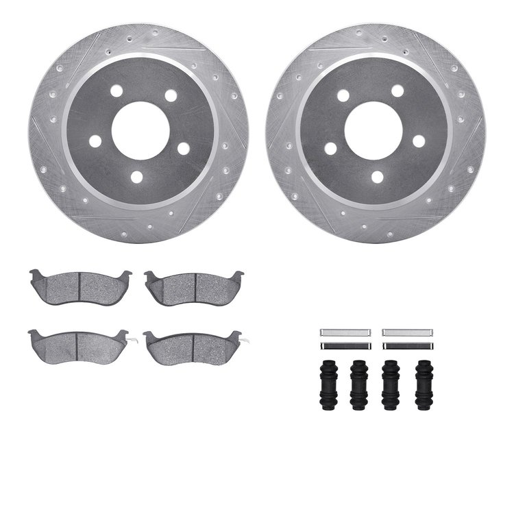 7512-56006 Drilled/Slotted Brake Rotors w/5000 Advanced Brake Pads Kit & Hardware [Silver], 1996-2002 Ford/Lincoln/Mercury/Mazda
