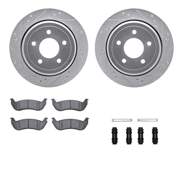 7512-56014 Drilled/Slotted Brake Rotors w/5000 Advanced Brake Pads Kit & Hardware [Silver], 2003-2011 Ford/Lincoln/Mercury/Mazda