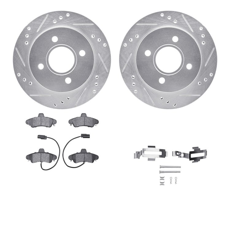 7512-56068 Drilled/Slotted Brake Rotors w/5000 Advanced Brake Pads Kit & Hardware [Silver], 2000-2000 Ford/Lincoln/Mercury/Mazda