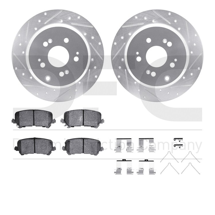 7512-59102 Drilled/Slotted Brake Rotors w/5000 Advanced Brake Pads Kit & Hardware [Silver], 2007-2017 Acura/Honda, Position: Rea