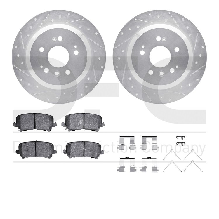 7512-59103 Drilled/Slotted Brake Rotors w/5000 Advanced Brake Pads Kit & Hardware [Silver], Fits Select Acura/Honda, Position: R