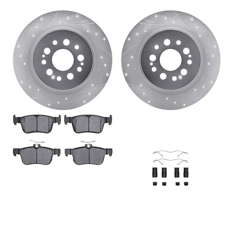 7512-59110 Drilled/Slotted Brake Rotors w/5000 Advanced Brake Pads Kit & Hardware [Silver], 2019-2019 Acura/Honda, Position: Rea