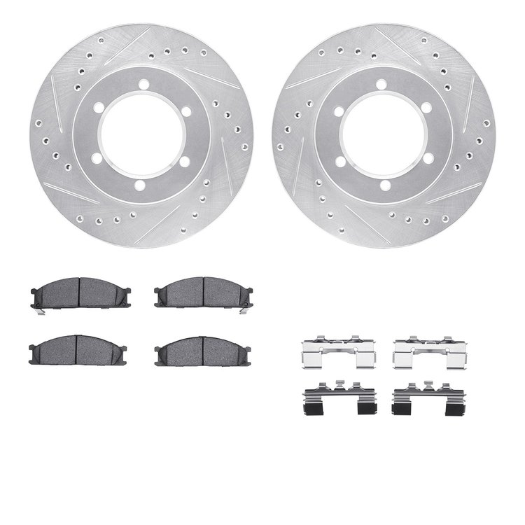 7512-67052 Drilled/Slotted Brake Rotors w/5000 Advanced Brake Pads Kit & Hardware [Silver], 1998-2015 Infiniti/Nissan, Position:
