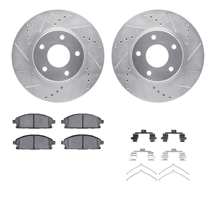 7512-67081 Drilled/Slotted Brake Rotors w/5000 Advanced Brake Pads Kit & Hardware [Silver], 2004-2017 Infiniti/Nissan, Position: