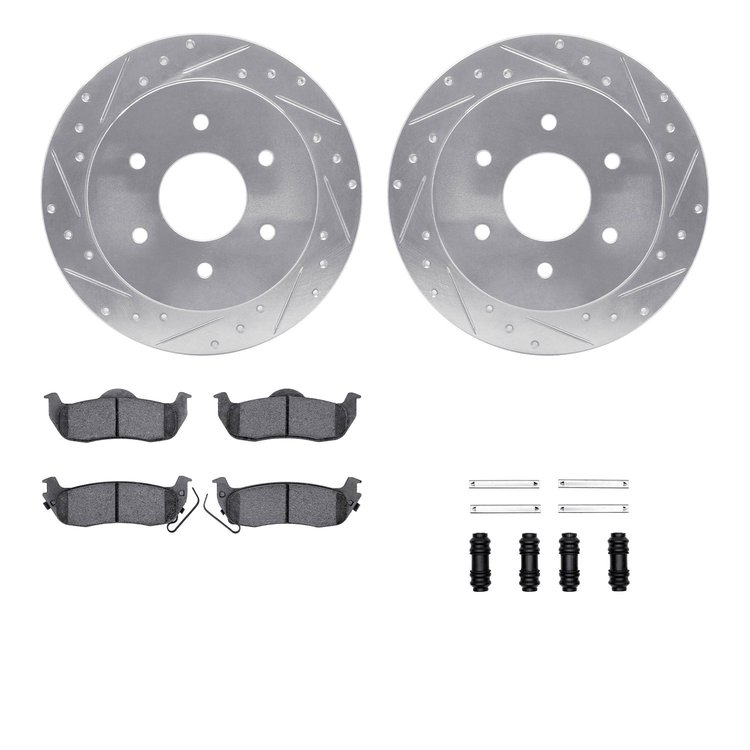 7512-67106 Drilled/Slotted Brake Rotors w/5000 Advanced Brake Pads Kit & Hardware [Silver], 2004-2015 Infiniti/Nissan, Position: