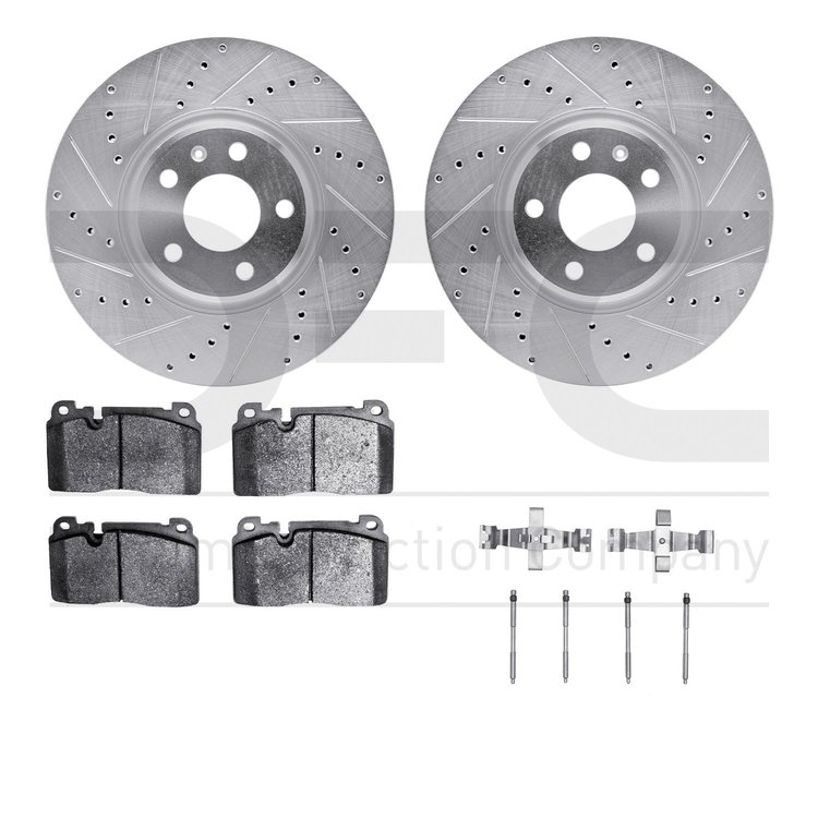 7512-73077 Drilled/Slotted Brake Rotors w/5000 Advanced Brake Pads Kit & Hardware [Silver], 2013-2017 Audi/Volkswagen, Position: