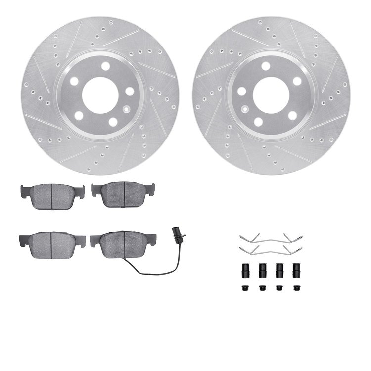 7512-73101 Drilled/Slotted Brake Rotors w/5000 Advanced Brake Pads Kit & Hardware [Silver], Fits Select Audi/Volkswagen, Positio