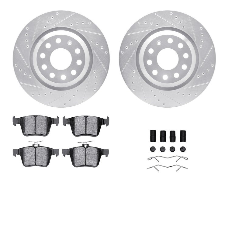 7512-74060 Drilled/Slotted Brake Rotors w/5000 Advanced Brake Pads Kit & Hardware [Silver], Fits Select Audi/Volkswagen, Positio