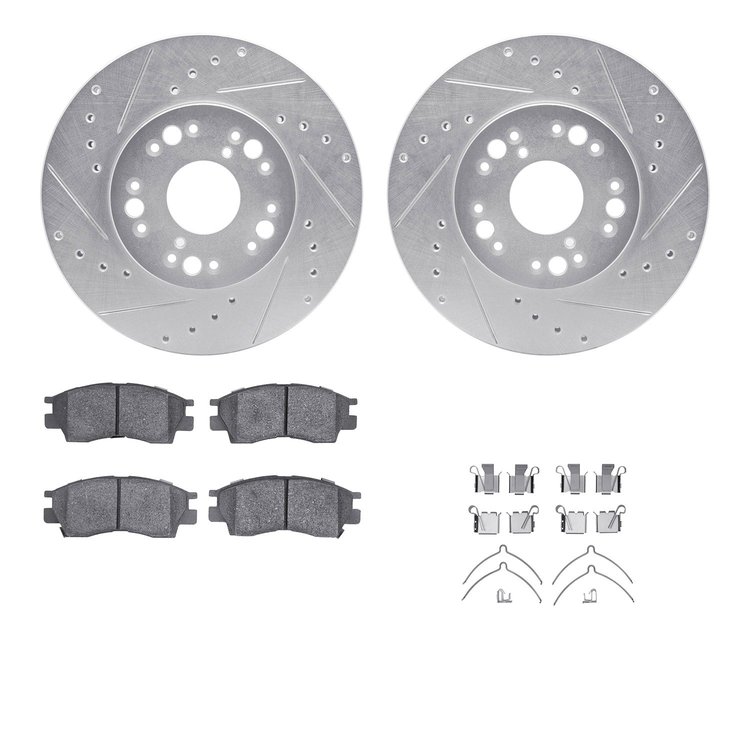 7512-75000 Drilled/Slotted Brake Rotors w/5000 Advanced Brake Pads Kit & Hardware [Silver], 1990-1990 Lexus/Toyota/Scion, Positi