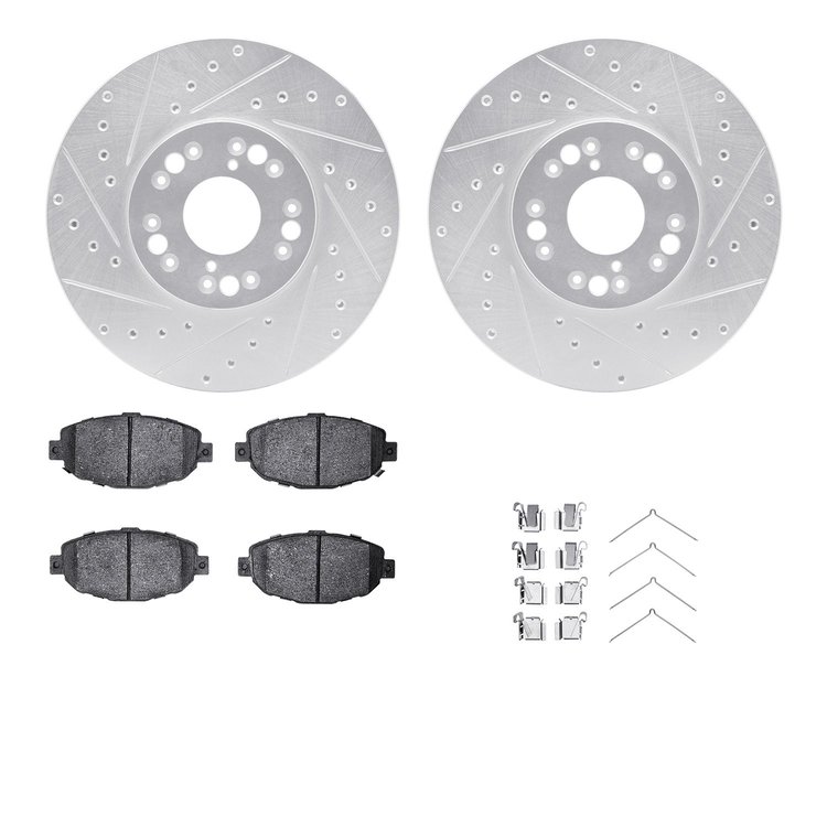 7512-75005 Drilled/Slotted Brake Rotors w/5000 Advanced Brake Pads Kit & Hardware [Silver], 1992-2000 Lexus/Toyota/Scion, Positi