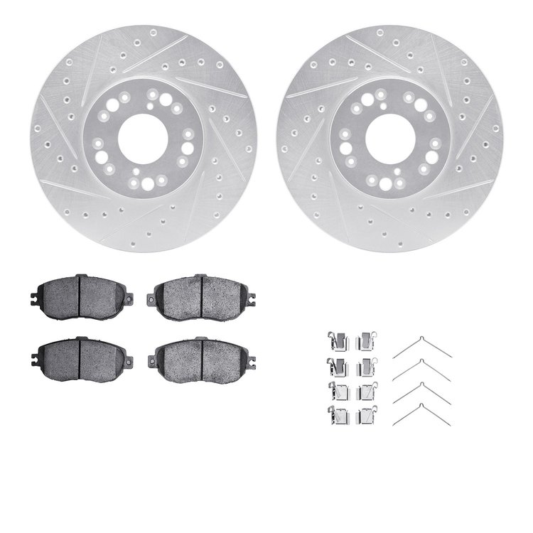 7512-75006 Drilled/Slotted Brake Rotors w/5000 Advanced Brake Pads Kit & Hardware [Silver], 1993-1994 Lexus/Toyota/Scion, Positi