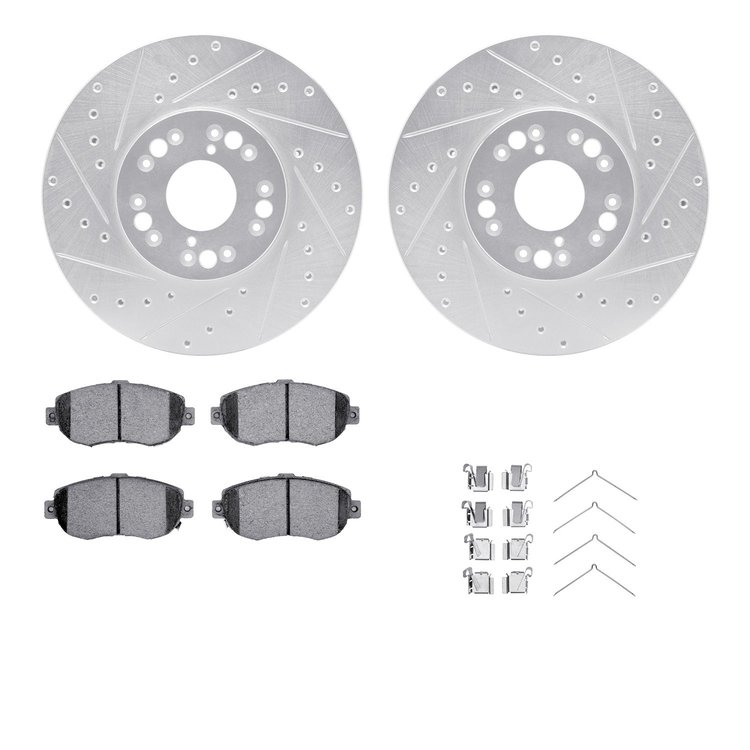 7512-75007 Drilled/Slotted Brake Rotors w/5000 Advanced Brake Pads Kit & Hardware [Silver], 1993-2010 Lexus/Toyota/Scion, Positi