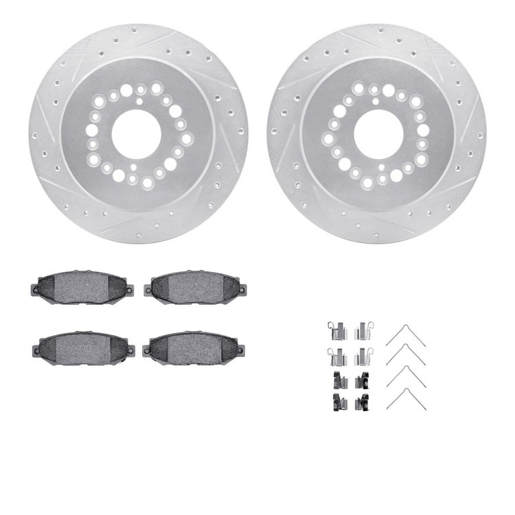 7512-75008 Drilled/Slotted Brake Rotors w/5000 Advanced Brake Pads Kit & Hardware [Silver], 1992-2000 Lexus/Toyota/Scion, Positi