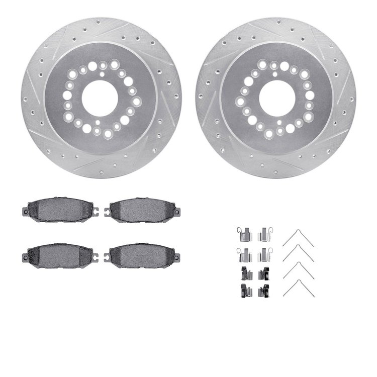 7512-75009 Drilled/Slotted Brake Rotors w/5000 Advanced Brake Pads Kit & Hardware [Silver], 1993-2000 Lexus/Toyota/Scion, Positi