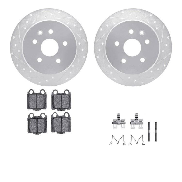 7512-75010 Drilled/Slotted Brake Rotors w/5000 Advanced Brake Pads Kit & Hardware [Silver], 1998-2010 Lexus/Toyota/Scion, Positi