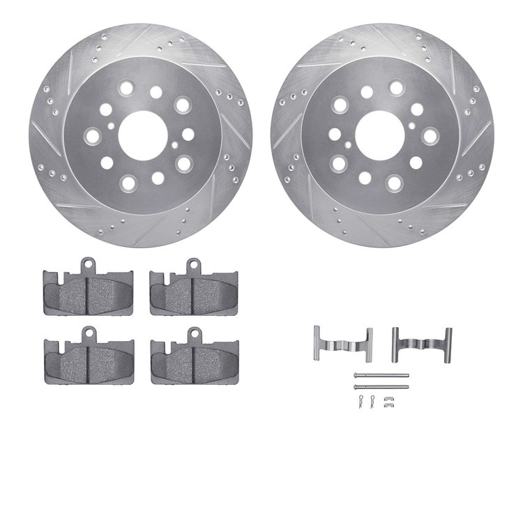 7512-75013 Drilled/Slotted Brake Rotors w/5000 Advanced Brake Pads Kit & Hardware [Silver], 2001-2006 Lexus/Toyota/Scion, Positi