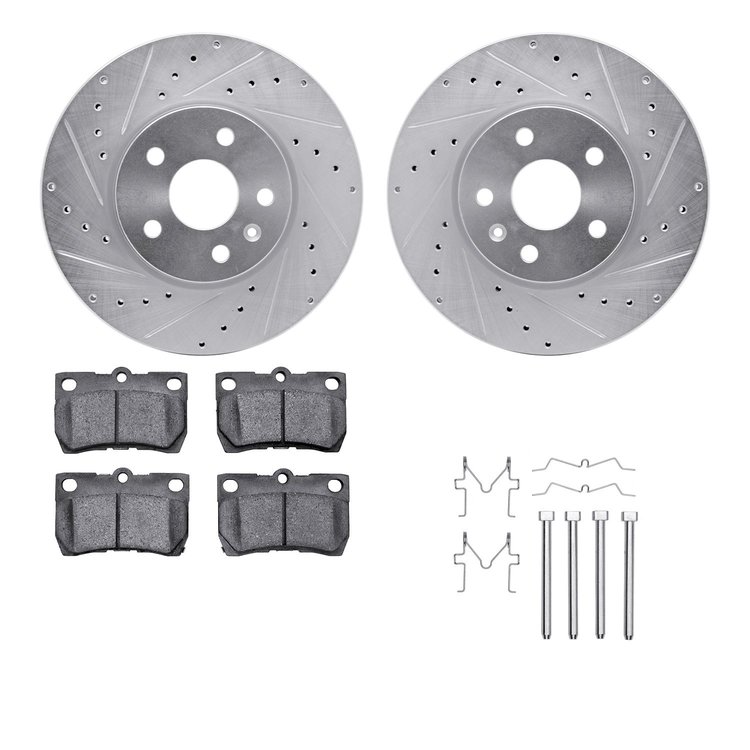 7512-75019 Drilled/Slotted Brake Rotors w/5000 Advanced Brake Pads Kit & Hardware [Silver], 2006-2013 Lexus/Toyota/Scion, Positi