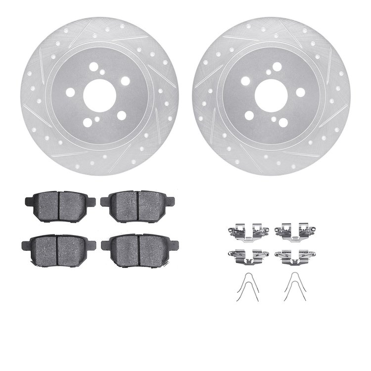 7512-75025 Drilled/Slotted Brake Rotors w/5000 Advanced Brake Pads Kit & Hardware [Silver], 2011-2017 Lexus/Toyota/Scion, Positi