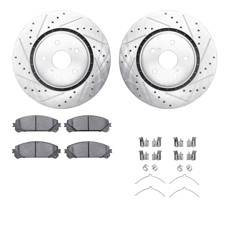 7512-75033 Drilled/Slotted Brake Rotors w/5000 Advanced Brake Pads Kit & Hardware [Silver], Fits Select Lexus/Toyota/Scion, Posi