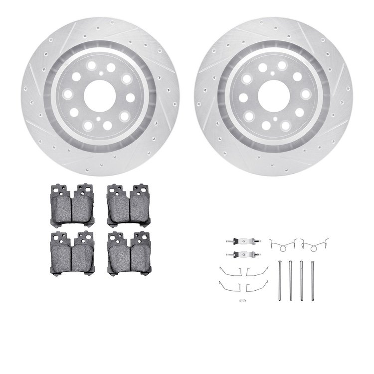 7512-75035 Drilled/Slotted Brake Rotors w/5000 Advanced Brake Pads Kit & Hardware [Silver], 2018-2021 Lexus/Toyota/Scion, Positi