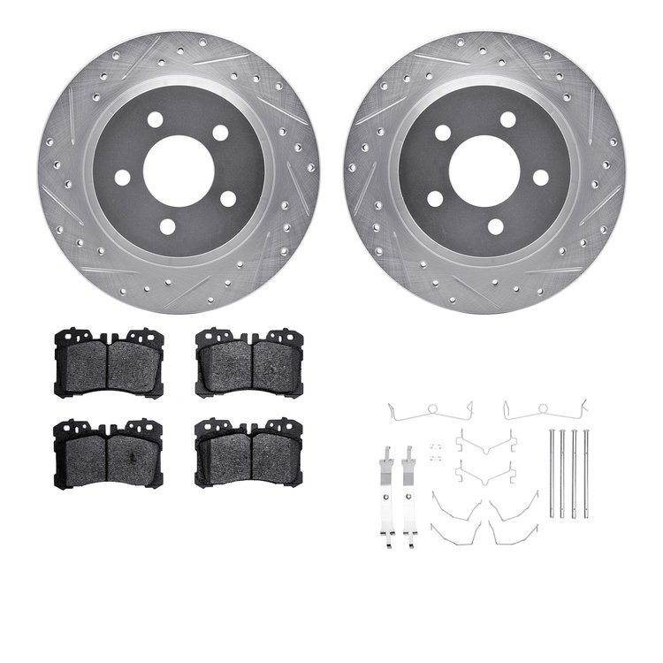 7512-75096 Drilled/Slotted Brake Rotors w/5000 Advanced Brake Pads Kit & Hardware [Silver], 2007-2017 Lexus/Toyota/Scion, Positi