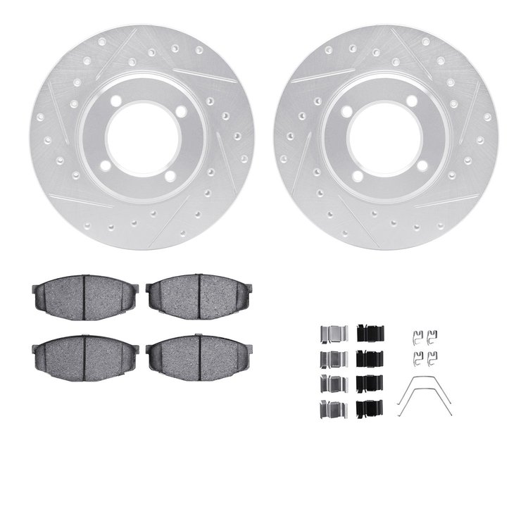 7512-76005 Drilled/Slotted Brake Rotors w/5000 Advanced Brake Pads Kit & Hardware [Silver], 1981-1982 Lexus/Toyota/Scion, Positi