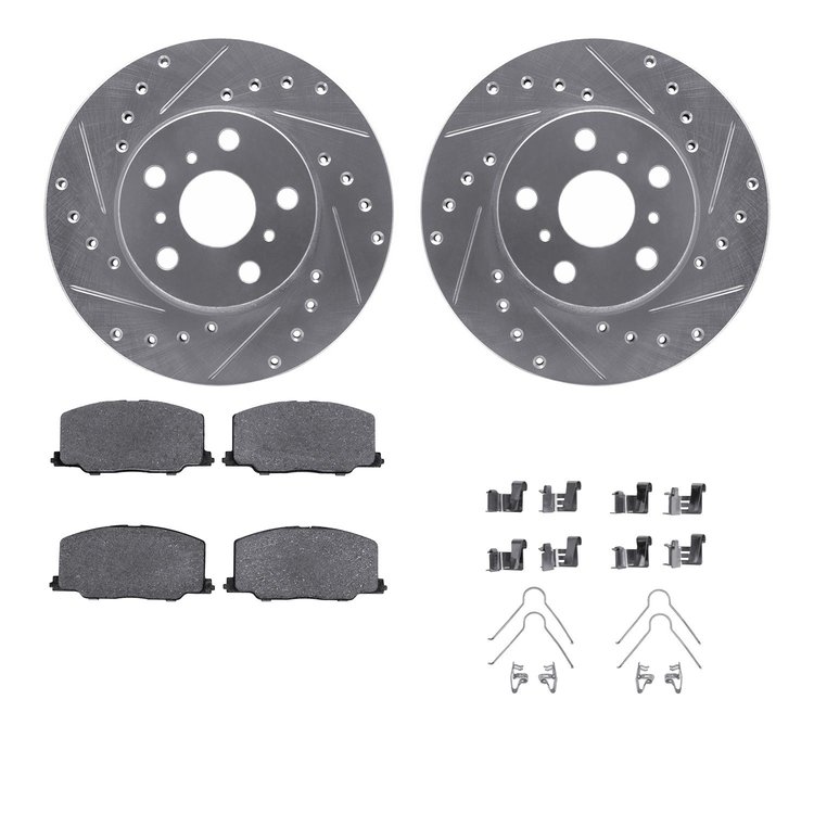 7512-76029 Drilled/Slotted Brake Rotors w/5000 Advanced Brake Pads Kit & Hardware [Silver], 1987-1987 Lexus/Toyota/Scion, Positi