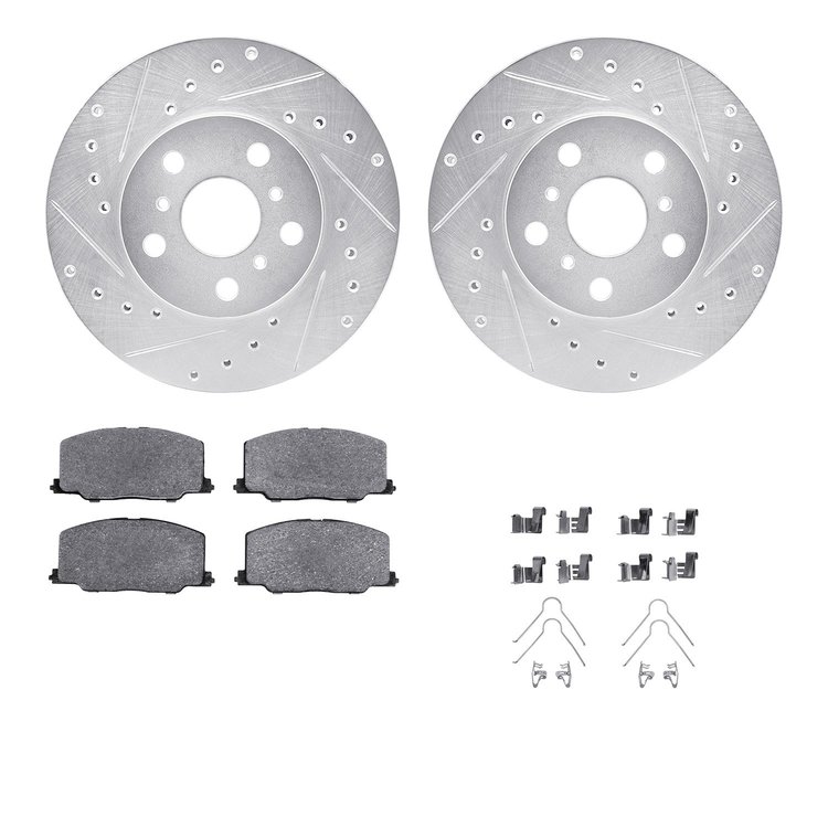 7512-76032 Drilled/Slotted Brake Rotors w/5000 Advanced Brake Pads Kit & Hardware [Silver], 1987-1991 Lexus/Toyota/Scion, Positi