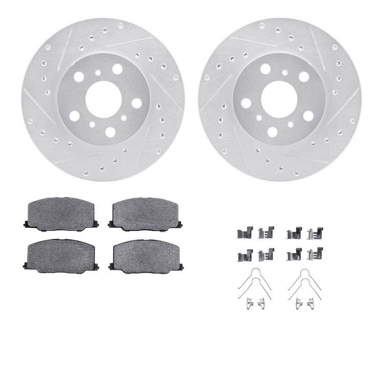 7512-76036 Drilled/Slotted Brake Rotors w/5000 Advanced Brake Pads Kit & Hardware [Silver], 1988-1993 Lexus/Toyota/Scion, Positi
