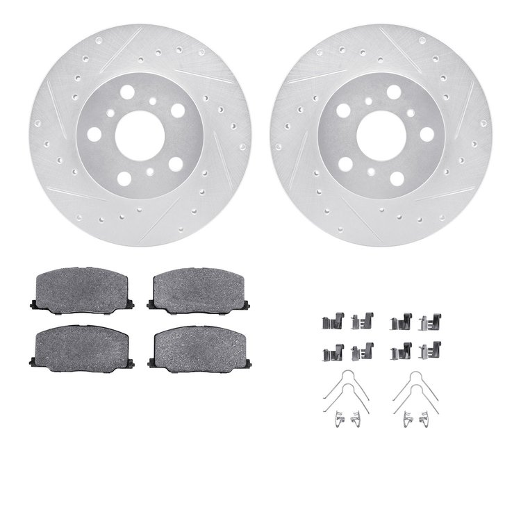 7512-76039 Drilled/Slotted Brake Rotors w/5000 Advanced Brake Pads Kit & Hardware [Silver], 1990-1991 Lexus/Toyota/Scion, Positi