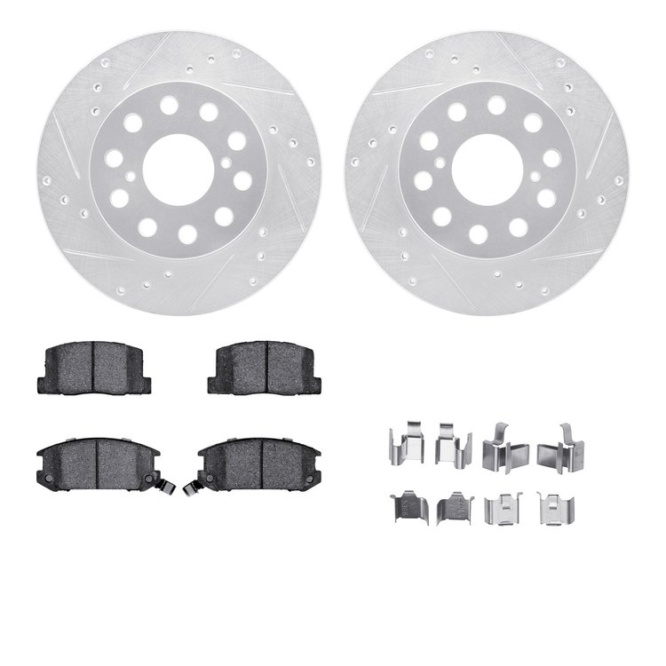 7512-76043 Drilled/Slotted Brake Rotors w/5000 Advanced Brake Pads Kit & Hardware [Silver], 1991-1995 Lexus/Toyota/Scion, Positi