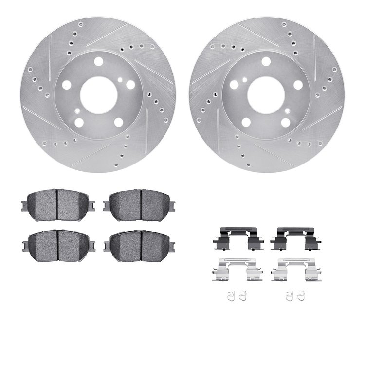 7512-76054 Drilled/Slotted Brake Rotors w/5000 Advanced Brake Pads Kit & Hardware [Silver], 2002-2006 Lexus/Toyota/Scion, Positi