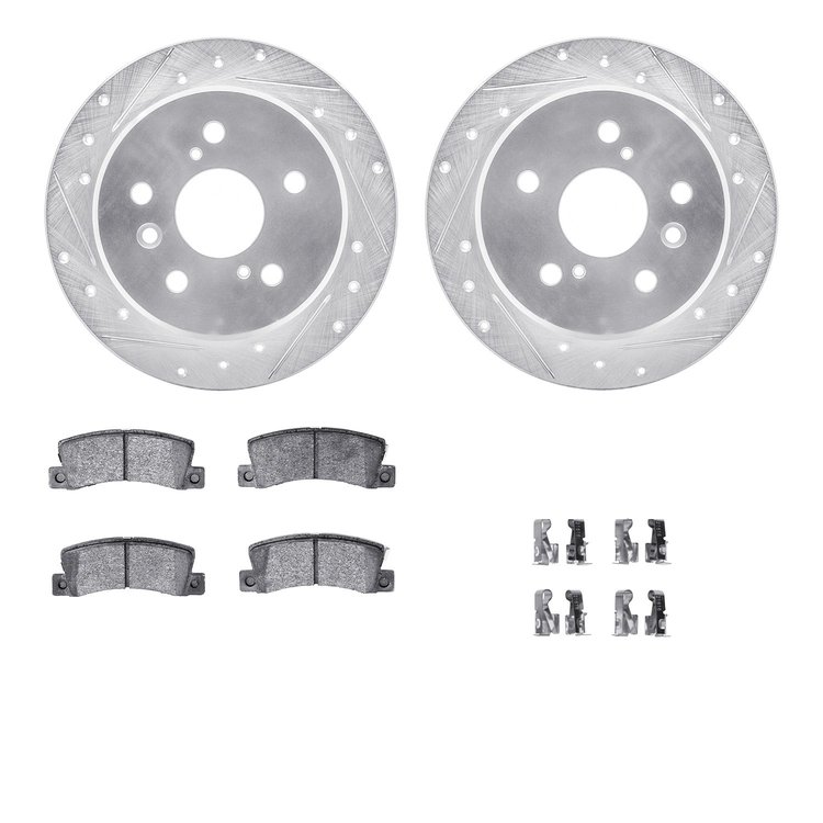7512-76056 Drilled/Slotted Brake Rotors w/5000 Advanced Brake Pads Kit & Hardware [Silver], 1992-1996 Lexus/Toyota/Scion, Positi