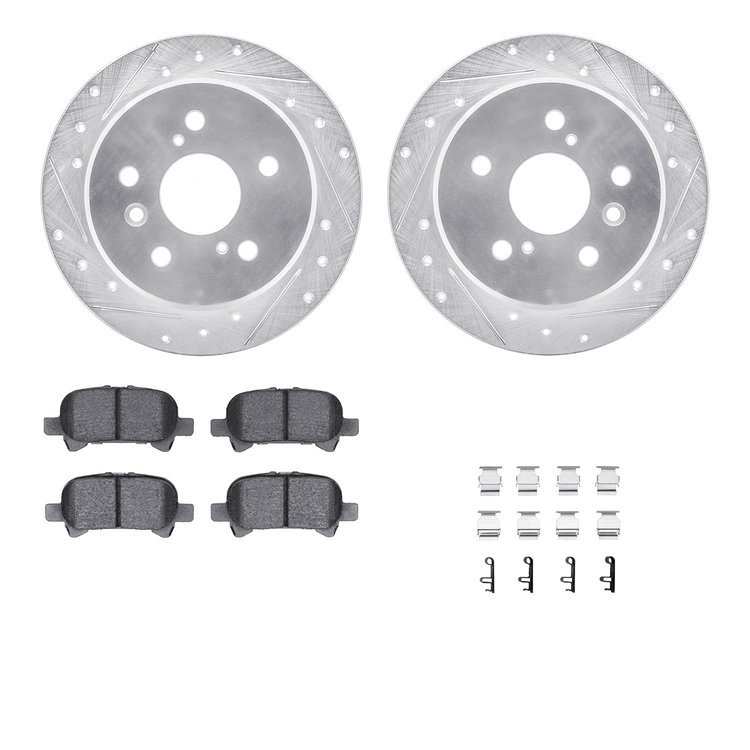7512-76058 Drilled/Slotted Brake Rotors w/5000 Advanced Brake Pads Kit & Hardware [Silver], 2000-2003 Lexus/Toyota/Scion, Positi