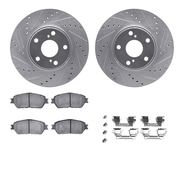 7512-76061 Drilled/Slotted Brake Rotors w/5000 Advanced Brake Pads Kit & Hardware [Silver], 2003-2006 Lexus/Toyota/Scion, Positi