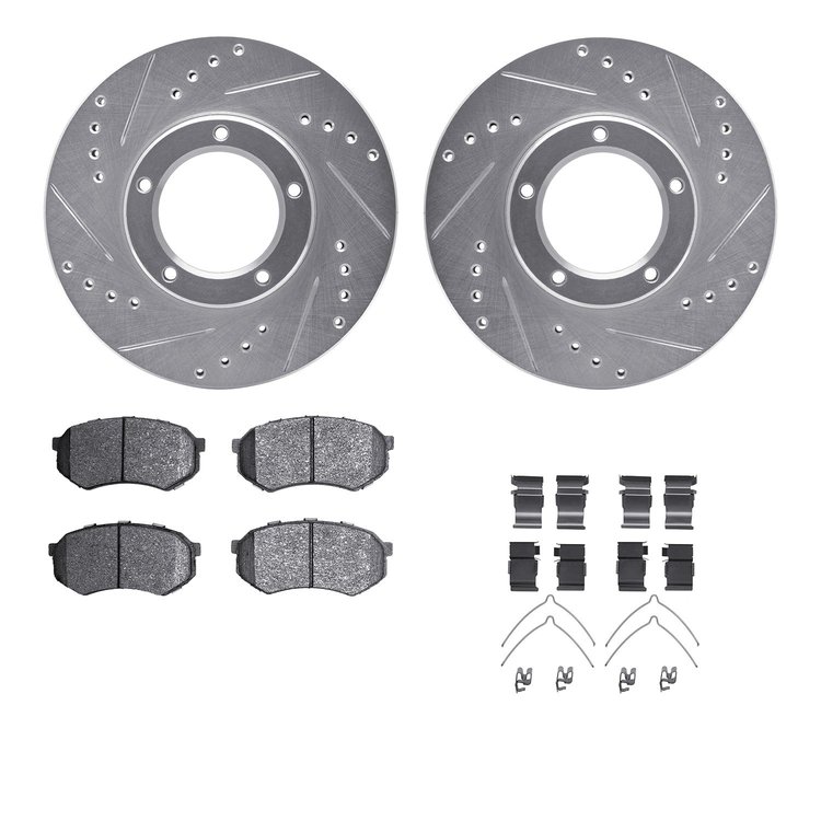 7512-76072 Drilled/Slotted Brake Rotors w/5000 Advanced Brake Pads Kit & Hardware [Silver], 1989-1995 Lexus/Toyota/Scion, Positi