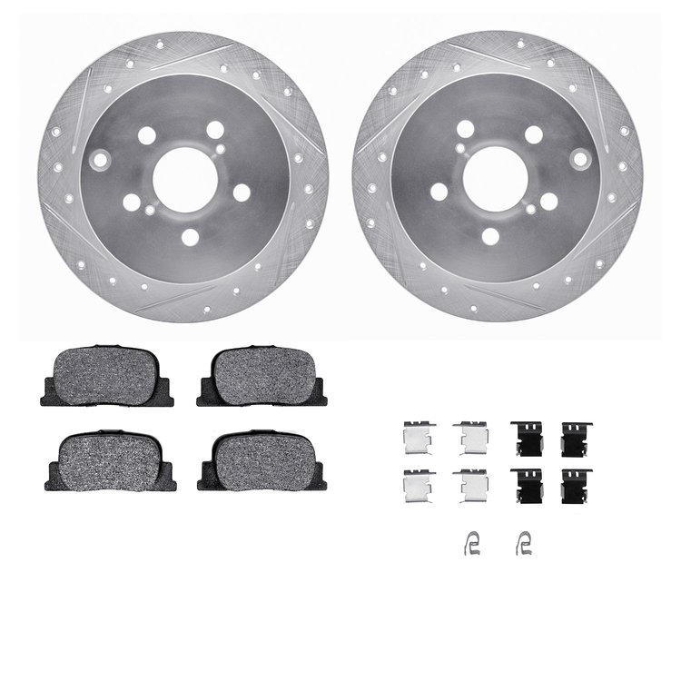 7512-76085 Drilled/Slotted Brake Rotors w/5000 Advanced Brake Pads Kit & Hardware [Silver], 2005-2010 Lexus/Toyota/Scion, Positi