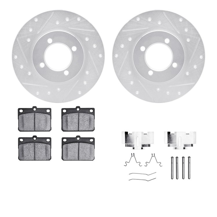7512-76126 Drilled/Slotted Brake Rotors w/5000 Advanced Brake Pads Kit & Hardware [Silver], 1981-1983 Lexus/Toyota/Scion, Positi