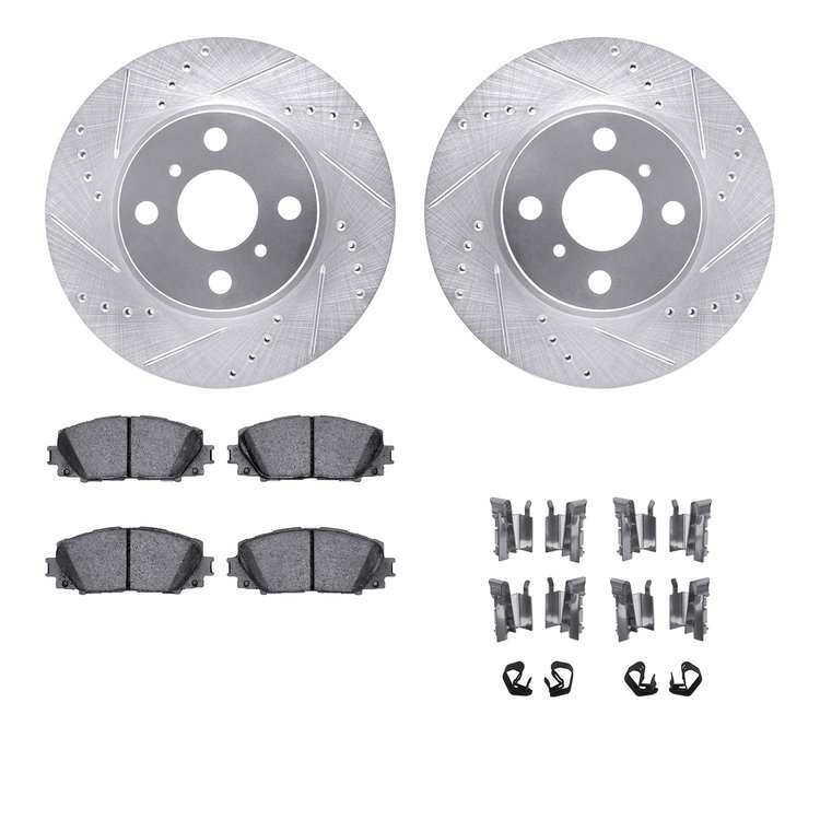 7512-76127 Drilled/Slotted Brake Rotors w/5000 Advanced Brake Pads Kit & Hardware [Silver], 2006-2018 Lexus/Toyota/Scion, Positi