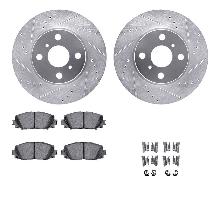 7512-76128 Drilled/Slotted Brake Rotors w/5000 Advanced Brake Pads Kit & Hardware [Silver], 2012-2019 Lexus/Toyota/Scion, Positi