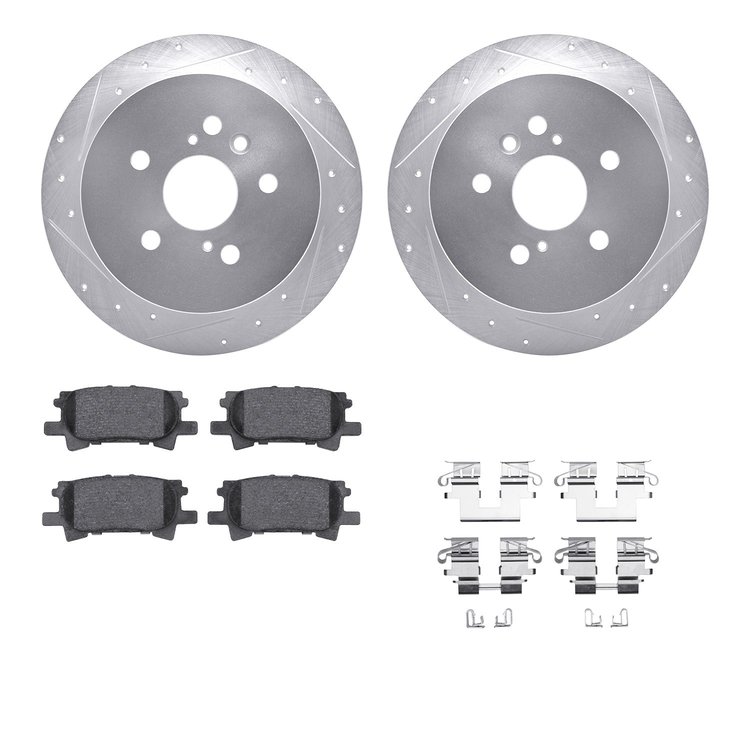 7512-76150 Drilled/Slotted Brake Rotors w/5000 Advanced Brake Pads Kit & Hardware [Silver], 2004-2009 Lexus/Toyota/Scion, Positi